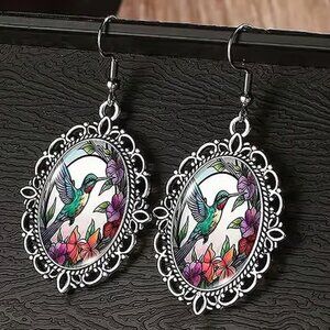 Silver HUMMINGBIRD Dangle Earrings